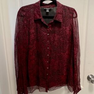 Alfani Womens sheer silk floral button up blouse, size 14, 100% silk, w/lining